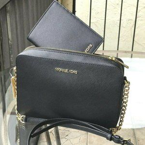 Black Handbag Messenger Purse Bag+Passport Wallet
